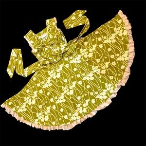 Effie’s Heart Elizabeth Faux Wrap Dress Sz Med Cross Bodice Green Floral Cotton